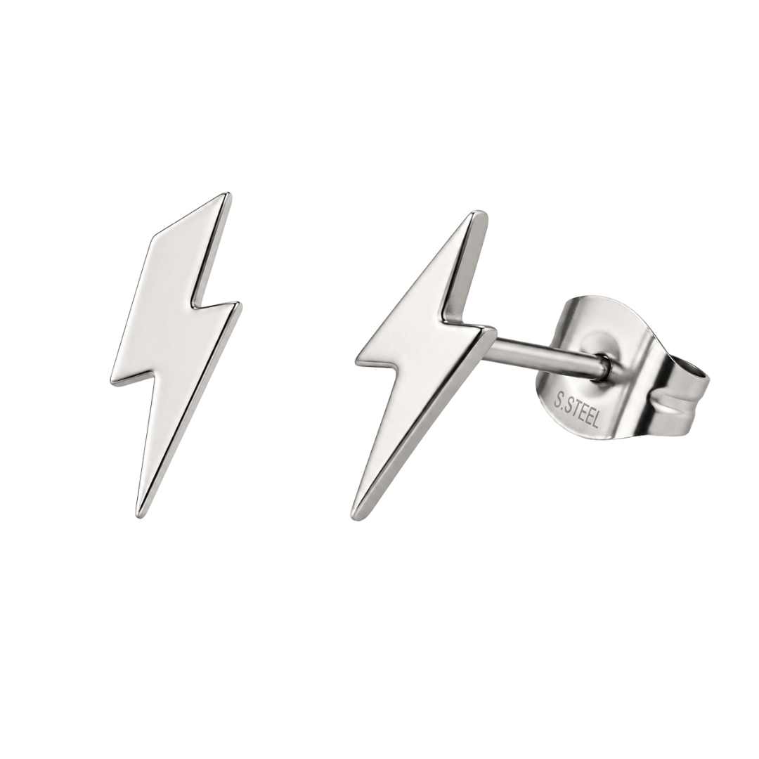 Polished Stainless Steel Lightning Bolt Earrings | Monthoutter