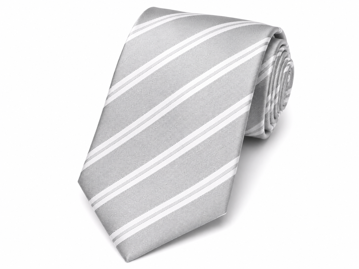 Silver and White Striped Silk Tie | Monthoutter