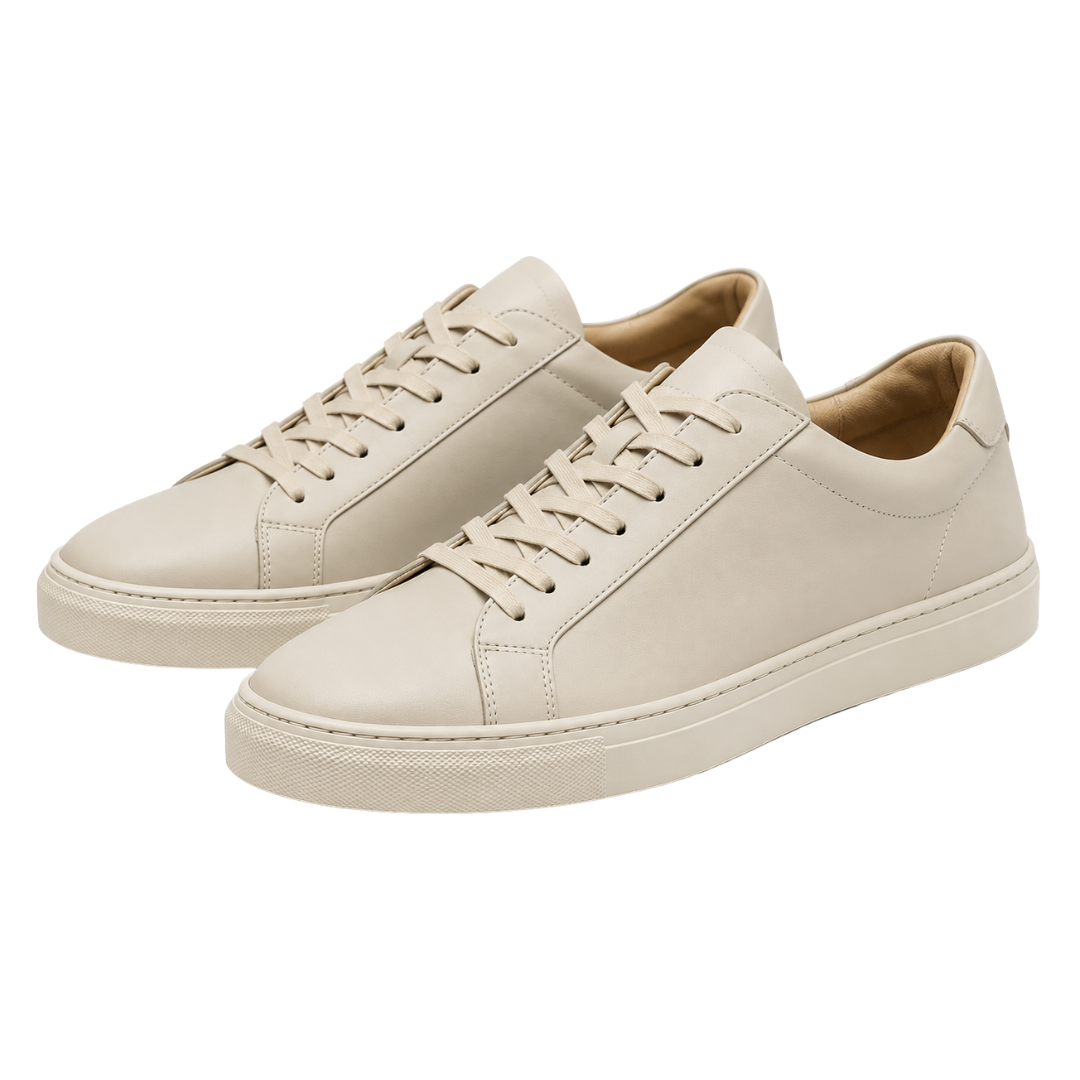 Beige Premium Leather Low-Top Trainers | Monthoutter