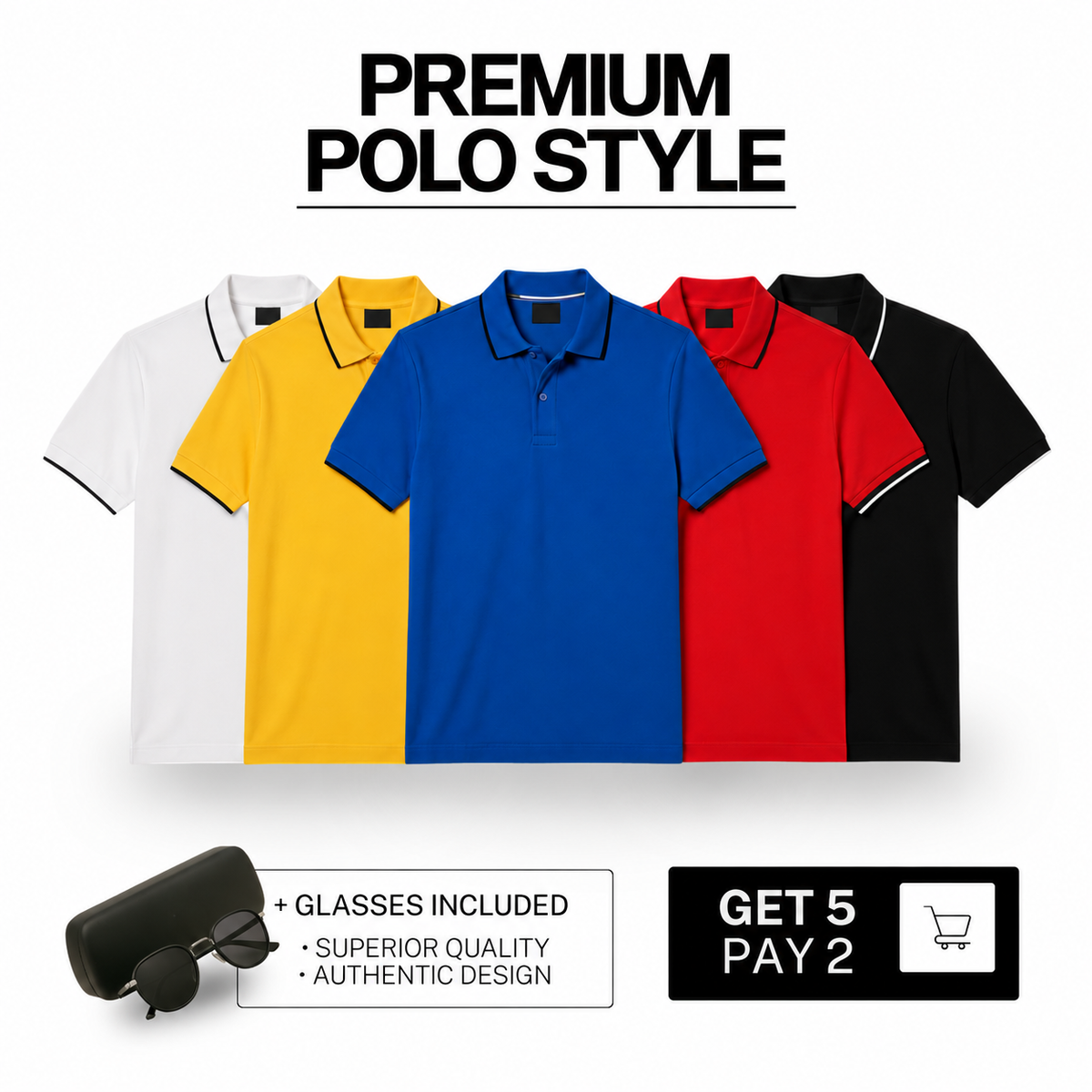 Kit Polo Cotton Pique Pay 2 Get 5