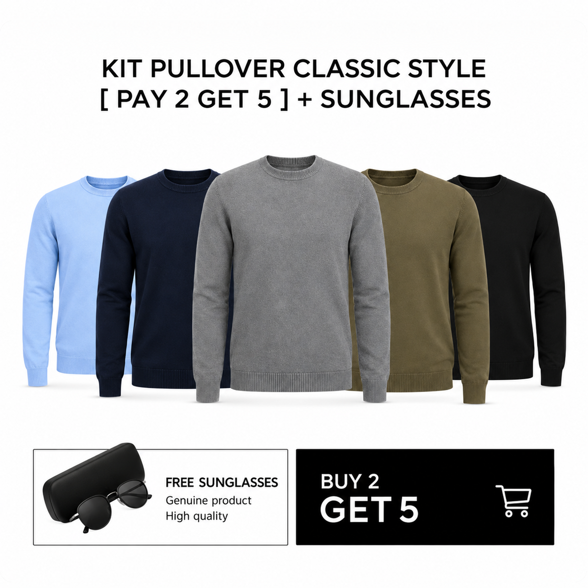 KIT PULLOVER CLASSIC STYLE [ PAY 2 GET 5 ] + SUNGLASSES
